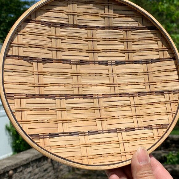 FIRM PRICE Vintage Woven Bamboo Serving Trinket Plates 5pc Set - Picture 4 of 10